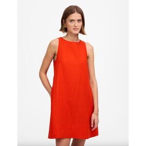 Madewell Mini Shift Dress Linen Bright Flame Red Pockets Minimalist Small NWT